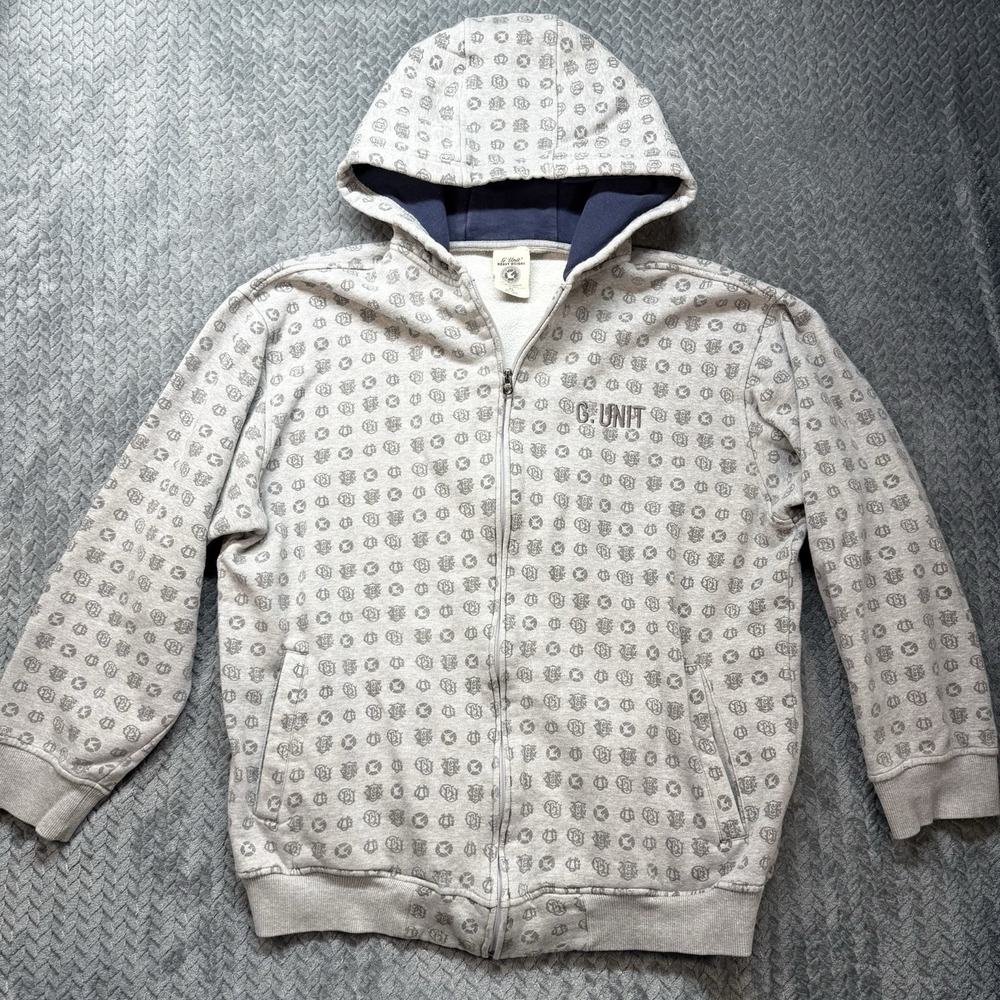 Vintage Y2K G-Unit Heavy Weight Hoodie Men's XL Gray Full Zip AOP 50 Cent